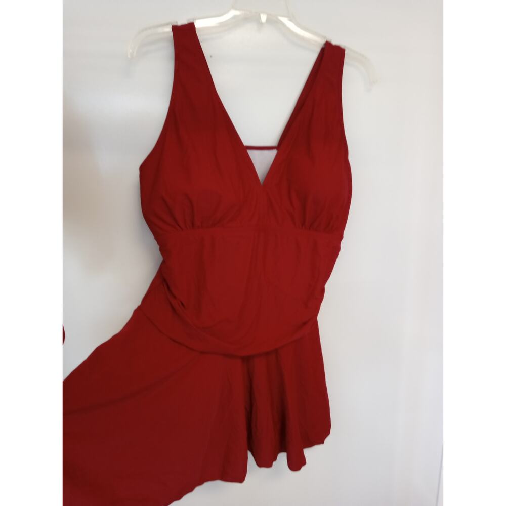 2 pc KAWELL Brand Solid Red Swimdress Top and Bottoms Size 4X  0328